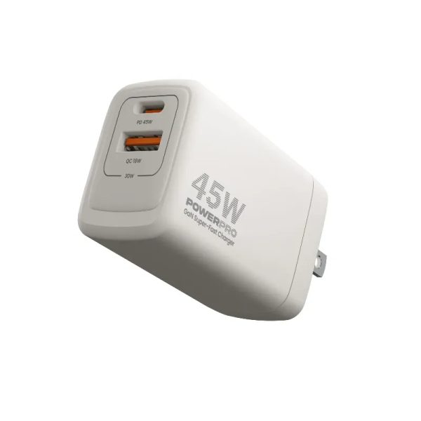 Cargador POWERPRO GaN PD45W DualPort Type A & C – PW5065WT – UNNO