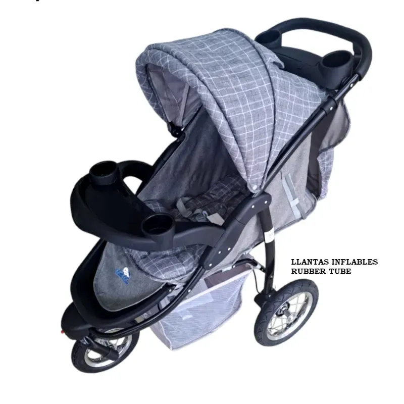 Coche de Paseo Infantil Gris con Llantas Inflables