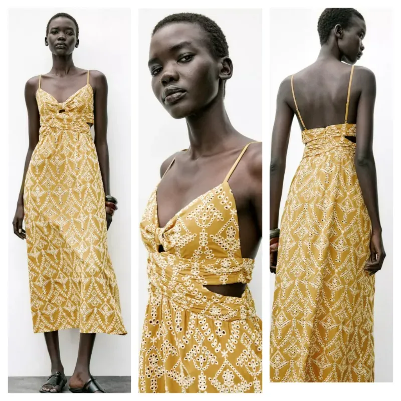Vestido Zara mostaza bordados