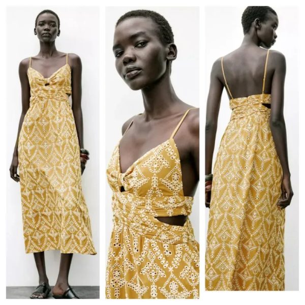 Vestido Zara mostaza bordados