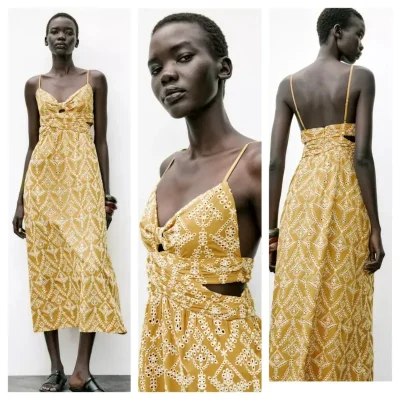 Vestido Zara mostaza bordados