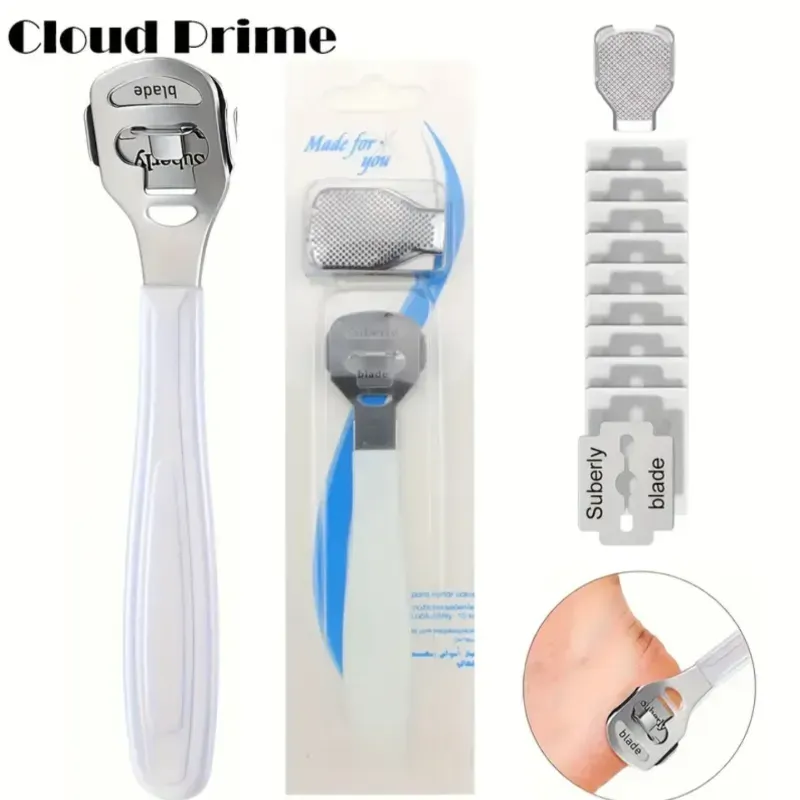 Porta cuchilla con mango, cuchillas y guayo para pies