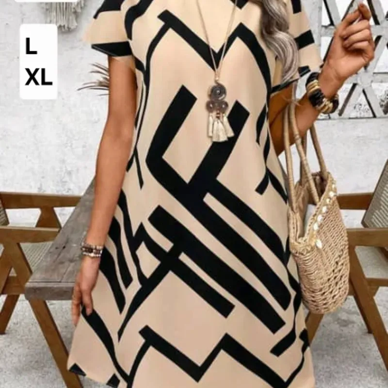 Vestido caqui con estampado líneas