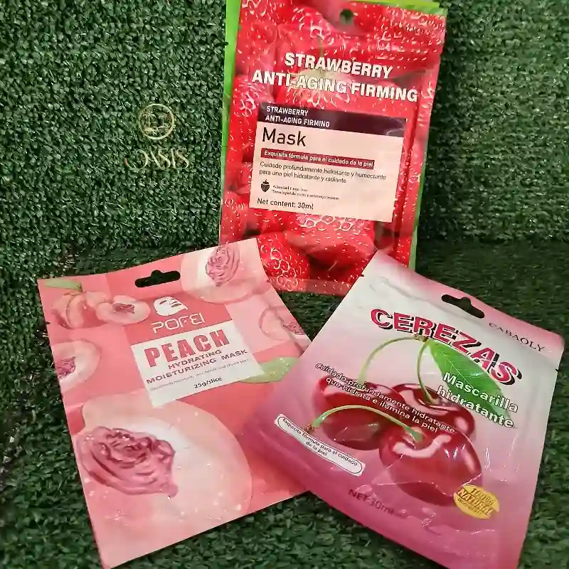 Mascarillas faciales fresa, cereza, melón