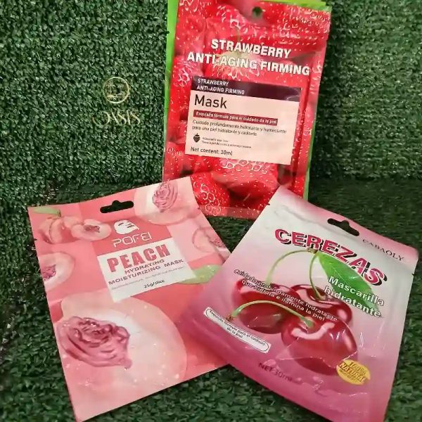 Mascarillas faciales fresa, cereza, melón