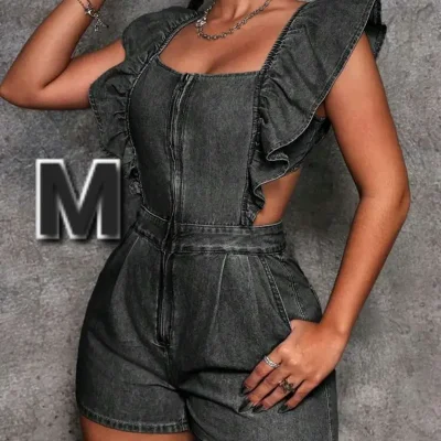 Mono de Mezclilla con Volante y Espalda Abierta