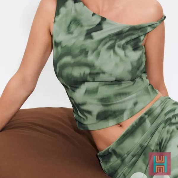 TOP ASIMÉTRICA TUL ESTAMPADA VERDE 0039