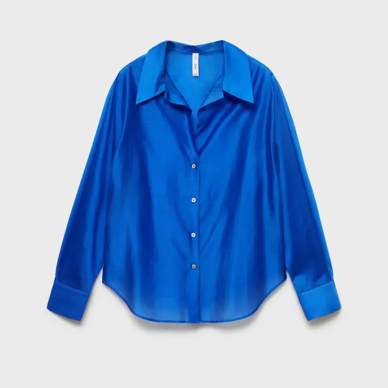 Blusa azul satinada Mango