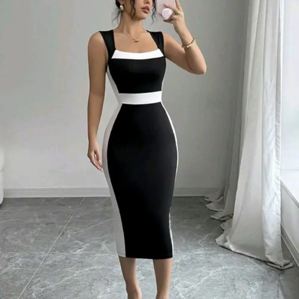 VESTIDO PARA MUJER	NEGRO Y BLANCO MIDI AJUSTADO