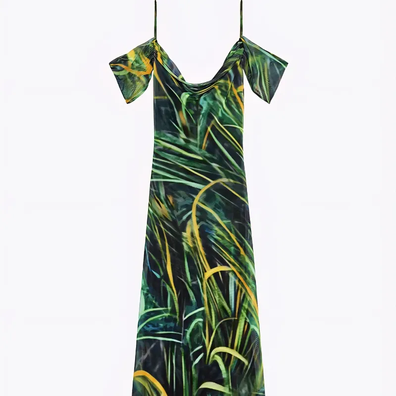 Vestido estampado verde/negro