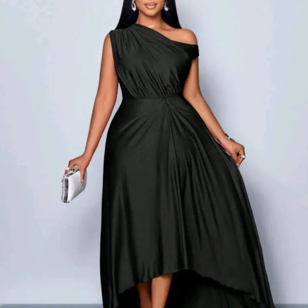 VESTIDO PARA MUJER	NEGRO CUELLO ASIMETRICO TALLA GRANDE
