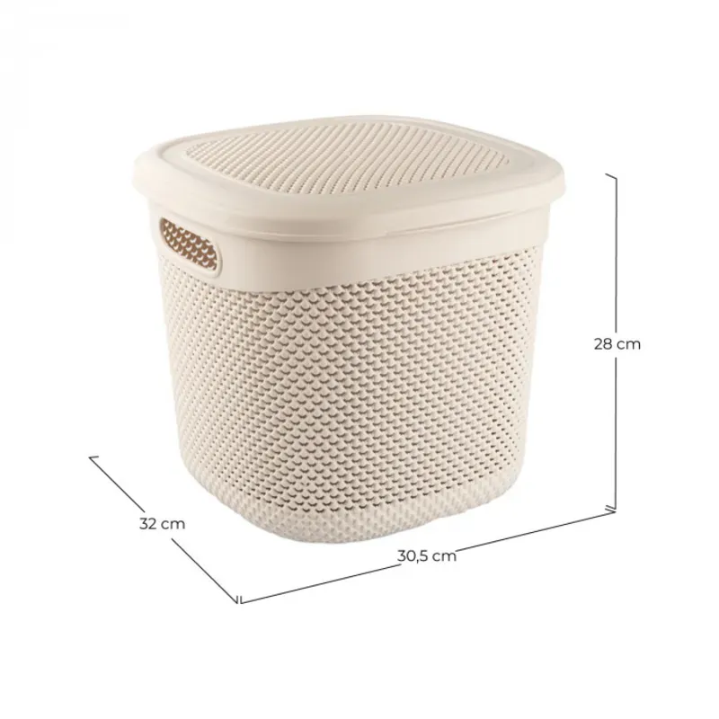 CESTA RESINA CUADRADA C/ASAS C/TAPA CREMA