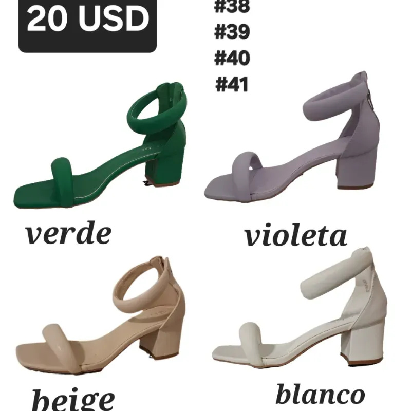 Tacones cuadrados bajitos con agarradera en el tobillo