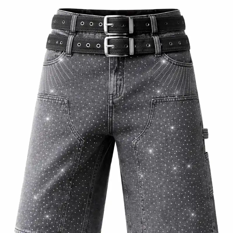 Shorts mezclilla doble faja de brillo