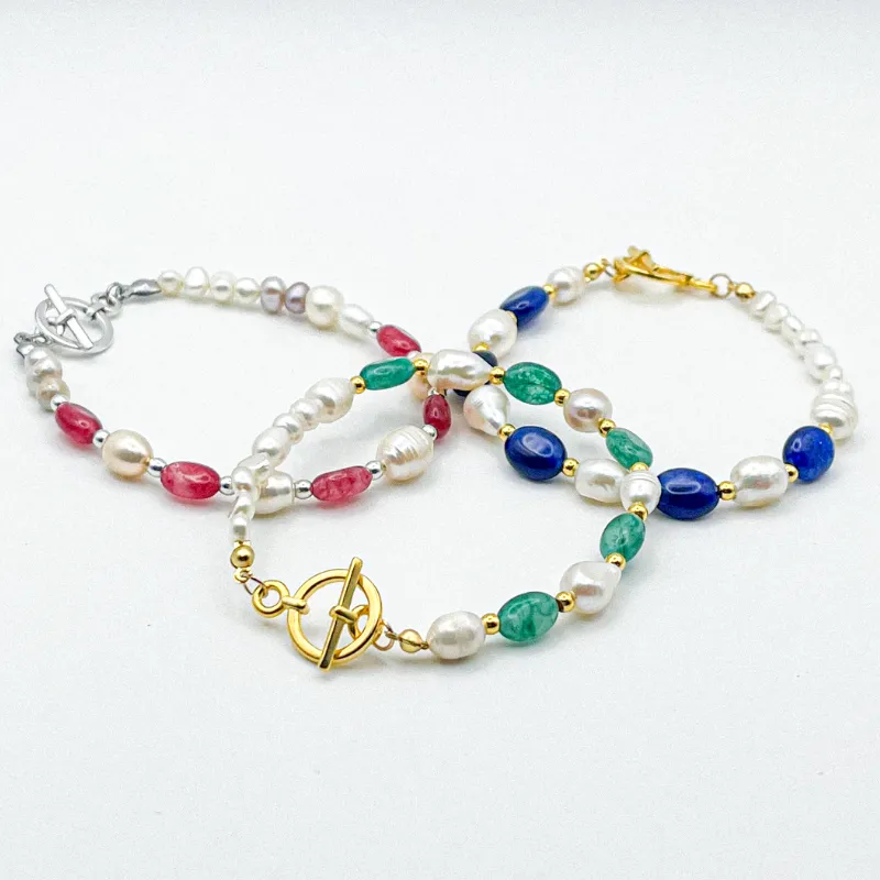Pulseras de perlas naturales y piedras semipreciosas