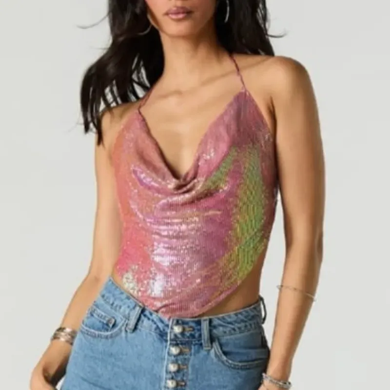 Top rosa de brillos