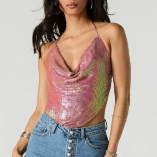 Top rosa de brillos