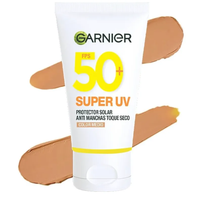 Garnier Super UV Protector Solar Facial Toque Seco Efecto Mate Con Color Tono Medio