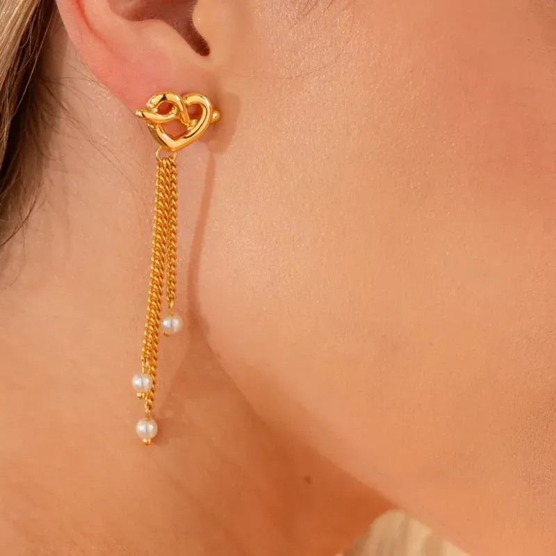 Aretes Corazón Lazo Perla