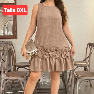 Vestido flores beige