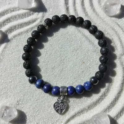 Pulsera de lapislázuli y roca volcánica