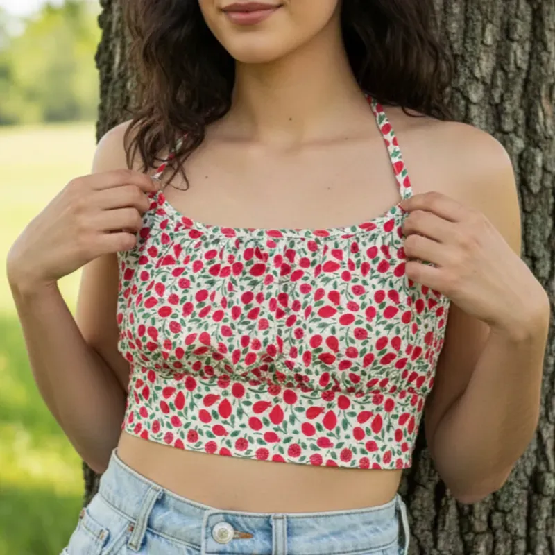 Blusa corta con fruncido ajustable en la espalda