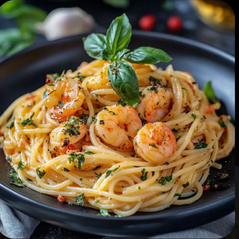 Espaguetis con Camarones