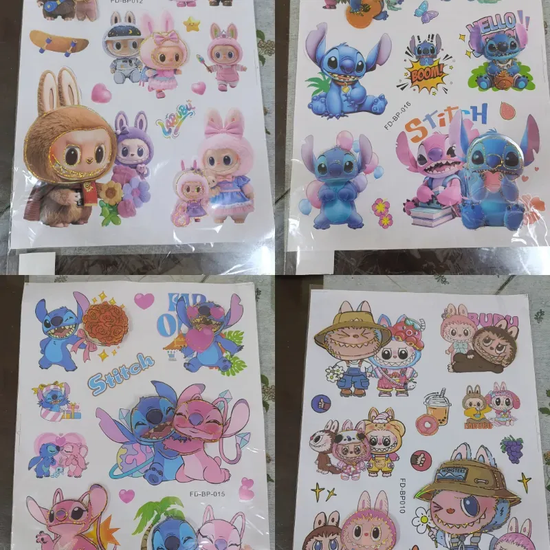 Calcomanías grandes de Stitch y Labubus