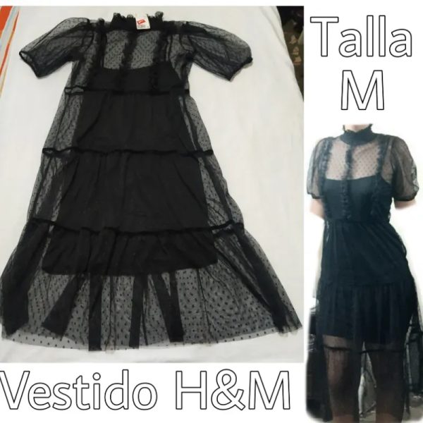 Vestido largo de encaje negro,