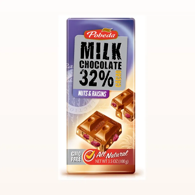 Milk Chocolate 32% Cacao Nuts & Raisins Pobeda