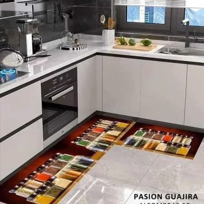 Juego de Alfombra de Cocina en 3D de 2 Piezas