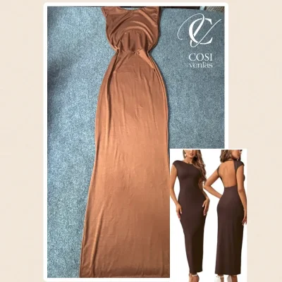 Vestido largo cerrado(TELA LISA) con espalda descubierta 