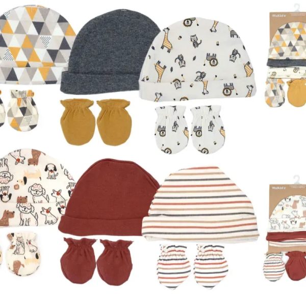Conjunto de Gorro y Manoplas para Bebé Temática Animales/Formas/Rayas