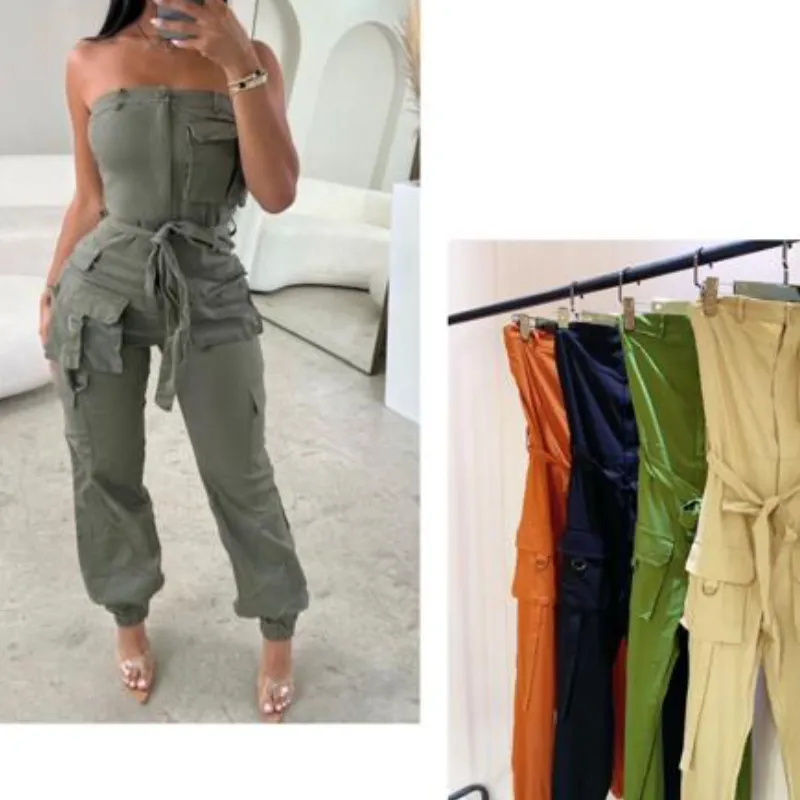 Enterizo estilo cargo strapless con cinturón