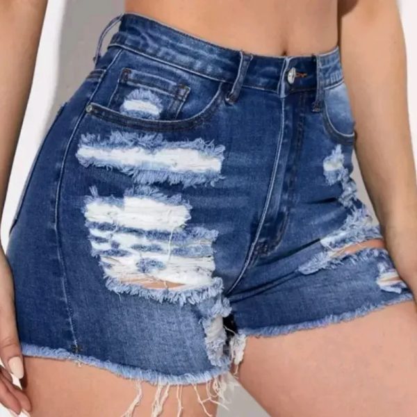  Short de mezclilla con desgarro — Azul