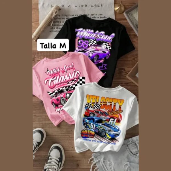 Pullovers cortos con estampado gráfico de carros de carreras