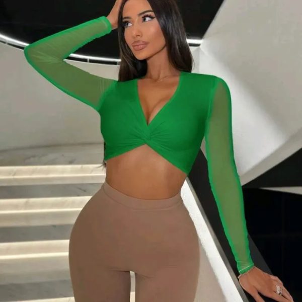 Top de nudo torcido mangas largas — Verde