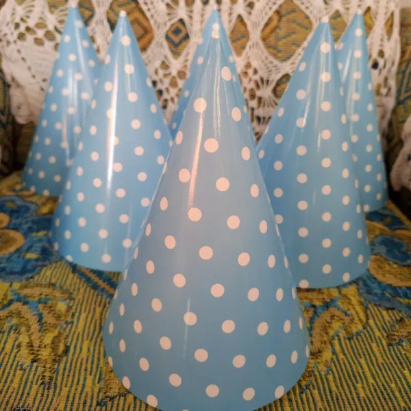 Juego de 6 gorros (azul con lunares blancos)