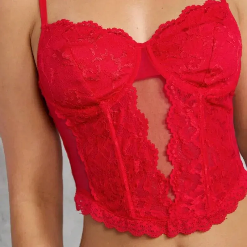 ❤️ Top de encaje y malla — Rojo