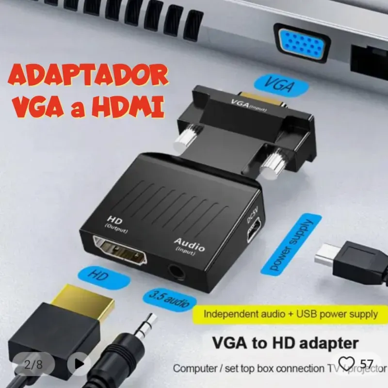 -- HDMI a VGA + Cable de Audio Incluido