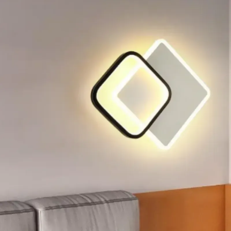Lámpara LED de pared moderna simple nordico europeo, lámpara de pared creativa de lujo ligero, lámpara de pasillo, lámpara de dormitorio, lámpara de balcones, lámpara de pared de sala de estar(cuadrada）