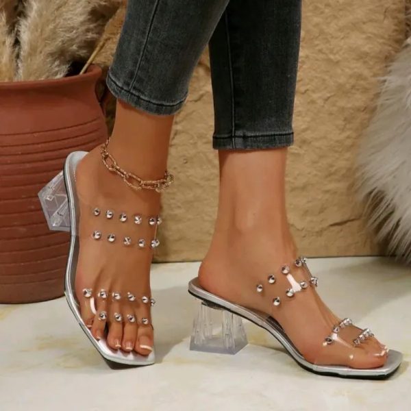  Zapatos de tacón cuadrado silicona — Plateado