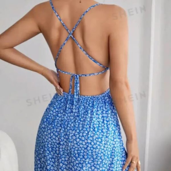  Vestido corto de espalda afuera — Azul