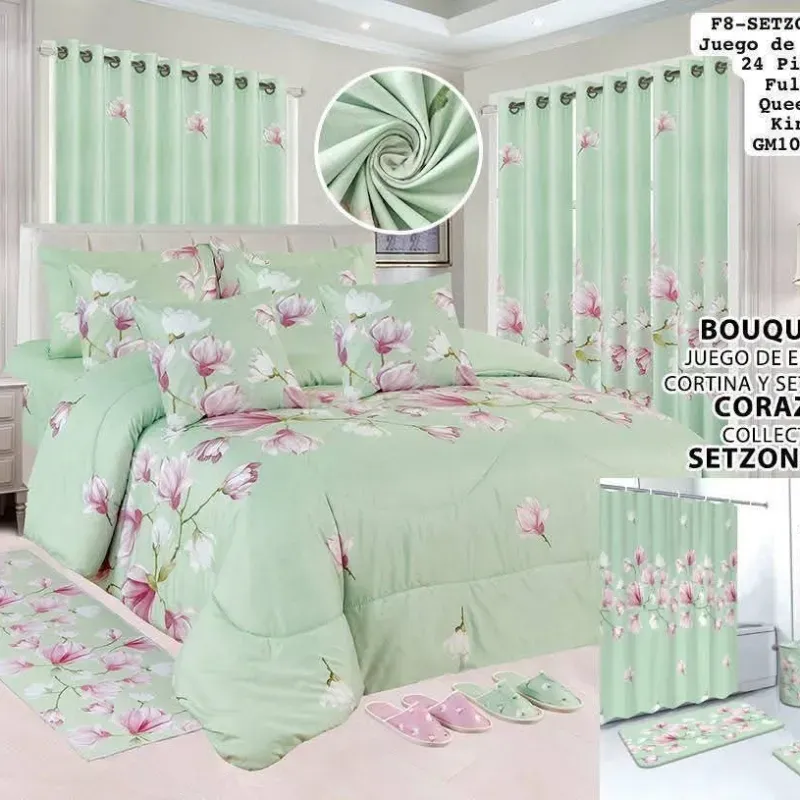 Juego de Edredón de cortina y set de baño 24 piezas