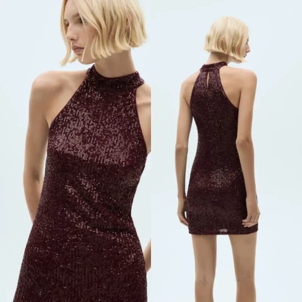 Vestido lentejuelas cuello halter