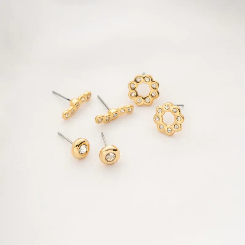 Set 3 Aretes Con Cristales Mini