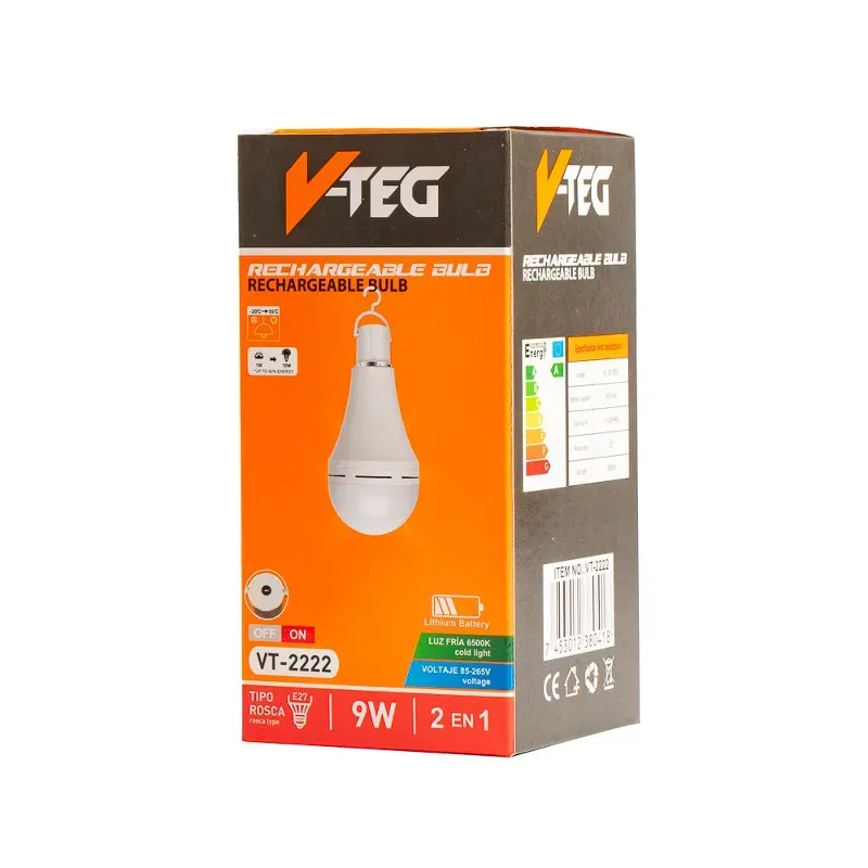 Bombillo plástico recarcable 9w 2en1 luz fría 6500k blanco