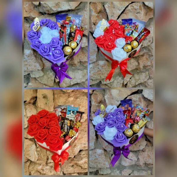 Cestas con rosas y chuches 