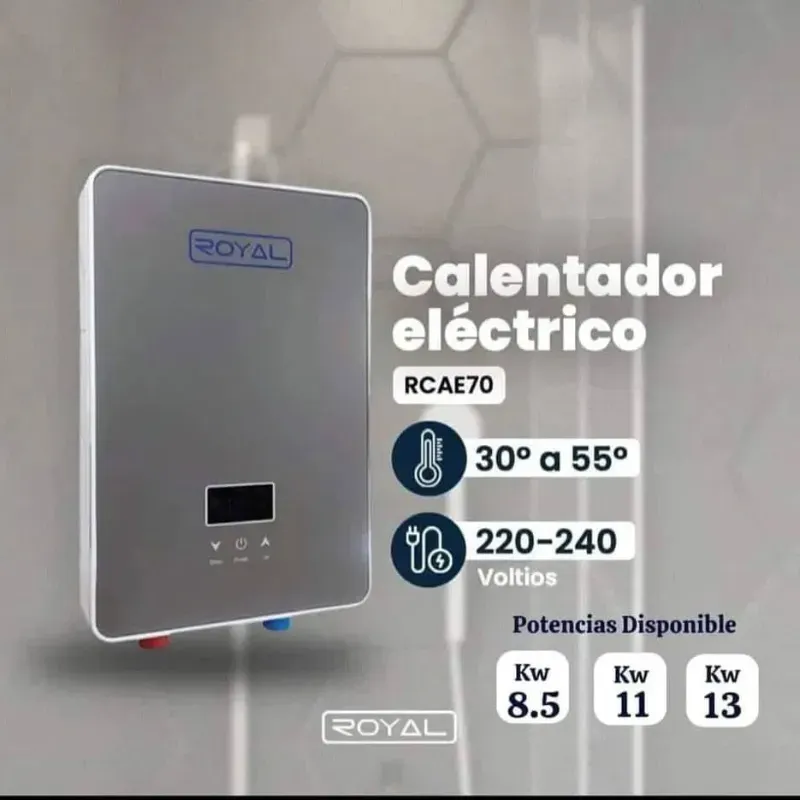 Calentador eléctrico instantáneo 'ROYAL' RCAE70 7KW 220V/60Hz (30° - 55°C) CAUDAL: 10.5L/Min NUEVO + ACCESORIOS