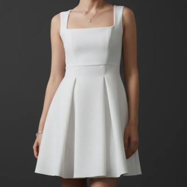 Vestido blanco de tablones escote cuadrado